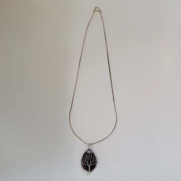 Tree of Life Amethyst Pendant Necklace with Wire Wrapped Purple Gemstone Jewelry - Picture 2 of 10